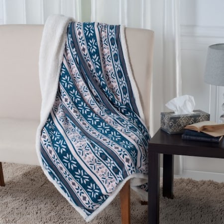 Hastings Home Fleece Sherpa Blanket Throw - Snowflakes 212149UOK